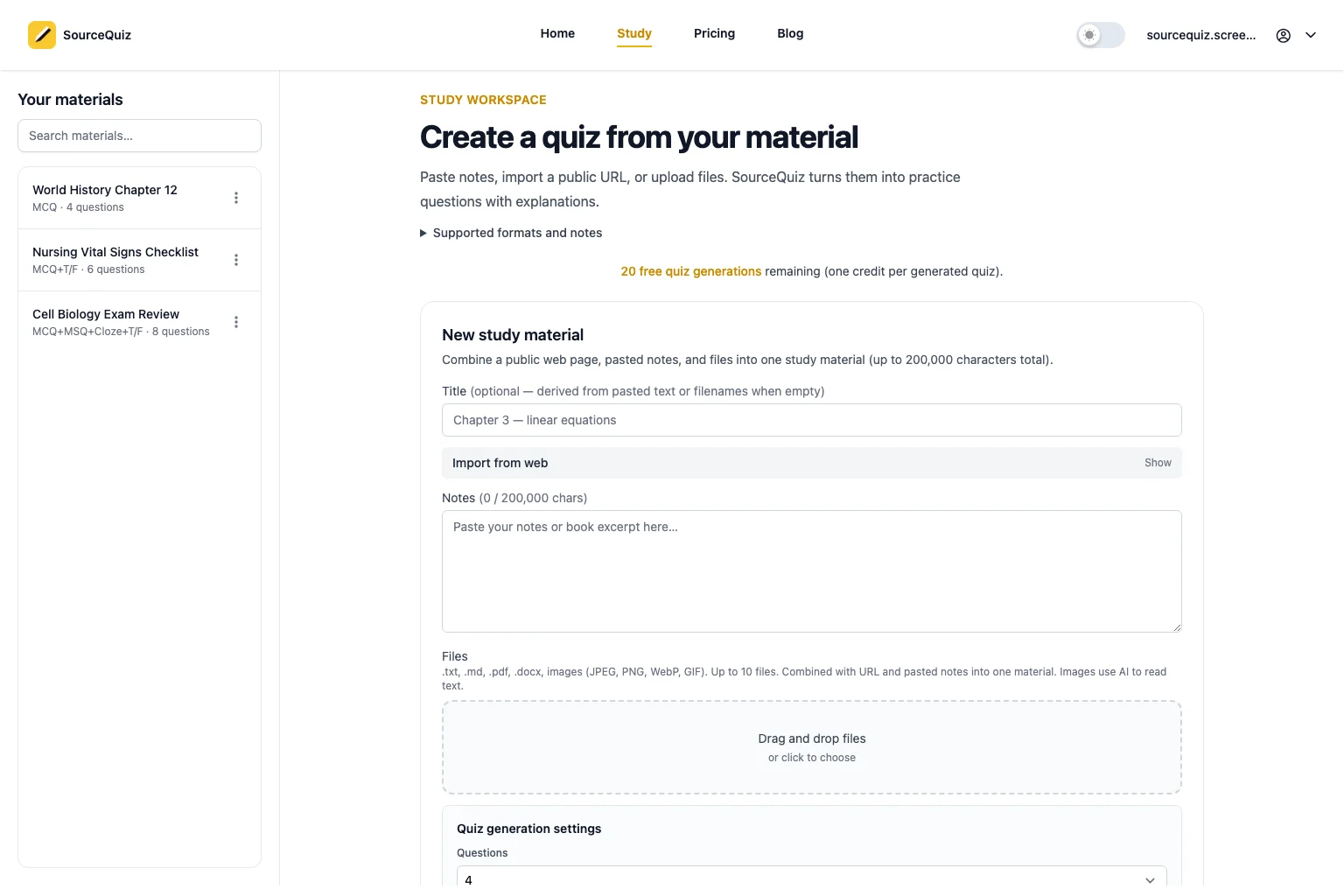 What Study Materials Can You Upload to SourceQuiz? cover image